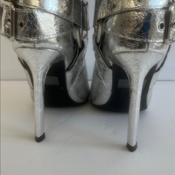 WILD DIVA LOUNGE Shaya Buckle Silver Boots Stilettos Heel Shoes Size 5.5 NEW - Picture 9 of 10